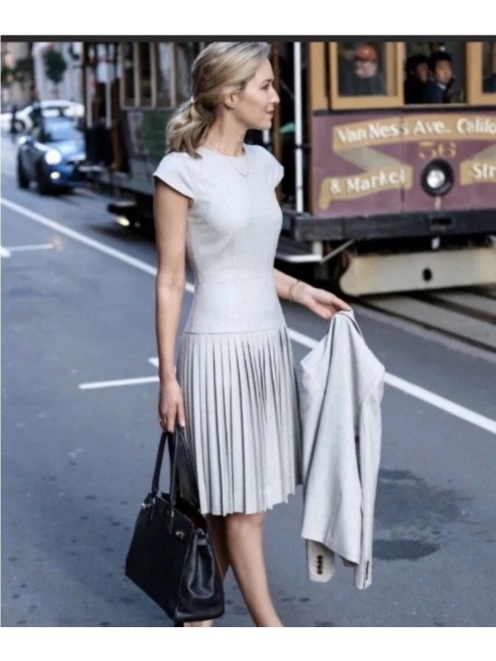 J.crew super 120s 9am dress in grey Gray Pleated Blogger Fav Rare Size 0 NWOT - Picture 2 of 8